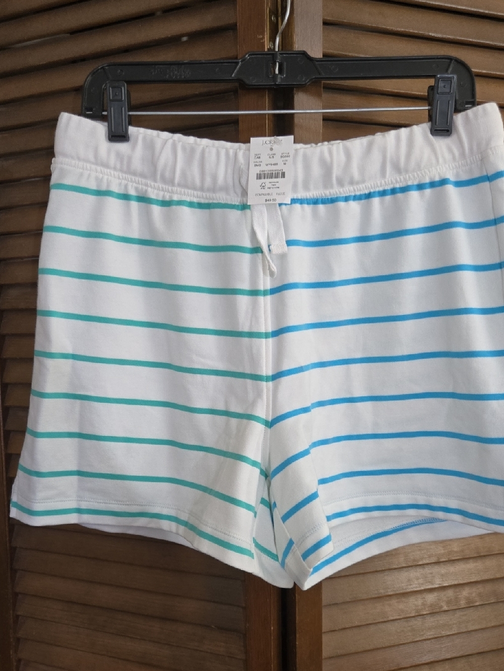 J. Crew White Shorts with Teal & Sky Blue Stripes